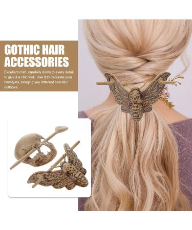 Lurrose Gothic Skull Hairpins - 2pcs Horror Skeleton Hair Fork Sticks for Women | Halloween Hair Accessory - Buy Online on GoSupps.com