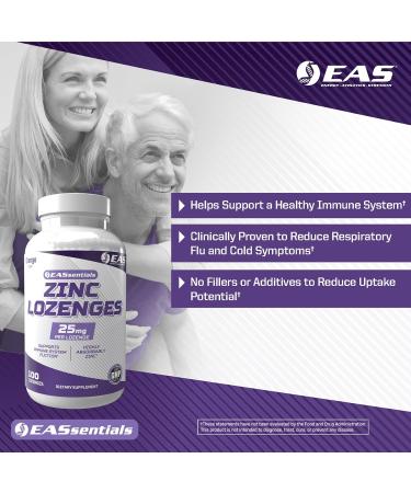 EAS Zinc Lozenges | Highly Absorbable with No Fillers or Additives | Supports Immune Function | Gluten Free, Non GMO | 100 Lozenges (Orange Flavor) - Buy Online on GoSupps.com