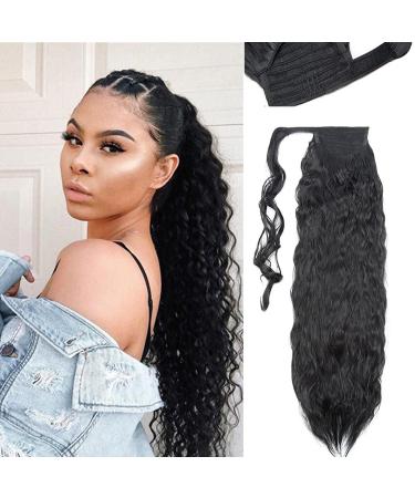 SEGO 66cm ponytail extension hair part braid corn wavy clip in ponytail hair extension curly synthetic hair 1# black 26 "(66cm) -110g - Buy Online on GoSupps.com