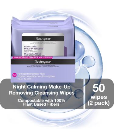 Neutrogena Makeup Removing Cleansing Wipes Night Calming - 19 x 18.5 cm - Pack of 2 - 25 Count - Buy Online on GoSupps.com