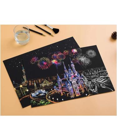 Rainbow Scratch Art Painting Sketch Pad | DIY Night View Scratchboard Kit for Kids & Adults | Engraving & Craft Set | Creative Gift | 16'' x 11.2'' with 3 Tools | Dream Castle Design - Buy Online on GoSupps.com