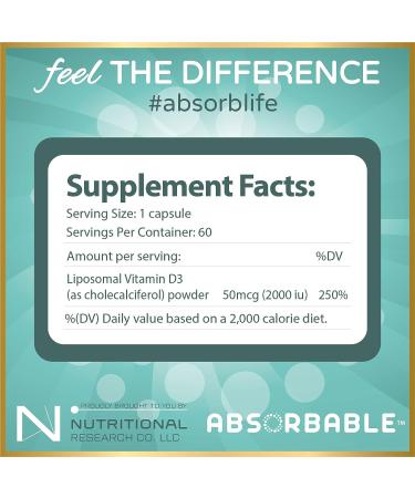 Absorbable Vitamin D3 2000 IU by Nutritional Research Co. LLC | Bone, Muscle & Immune Support | Mood Booster - Buy Online on GoSupps.com