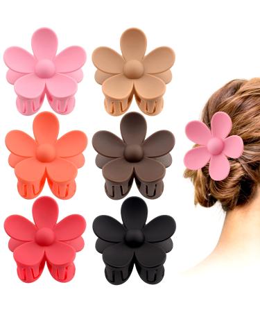 6 Pack 3 Inch Flower Claw Clips Large Flower Hair Claw Clips for Women Thin Thick Curly Hair Big Matte Clips 90's Strong Hold jaw clip