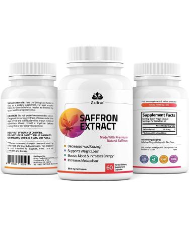 Zaffrus Pure Saffron Extract 88.5mg - Mood Enhancement, Eye Support, Anti-Stress, Appetite Suppressant - 60 Capsules - Buy Online on GoSupps.com