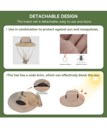 Grey Nylon Midge Head Net Hat with Khaki Face Mesh - Ideal for Outdoor Activities - Buy Online on GoSupps.com