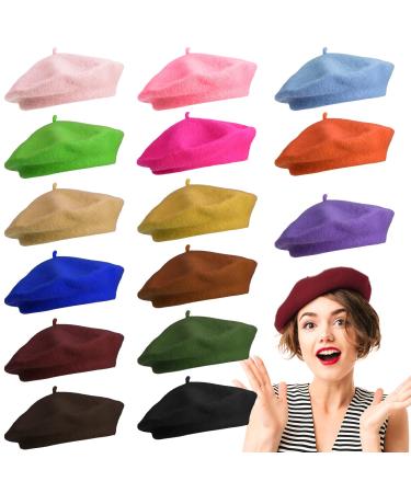 15 Pieces Women Wool Beret Hat Wool French Beret Hat Artist Beret Cap Winter Solid Color Hat for Women Girls (Elegant Color)