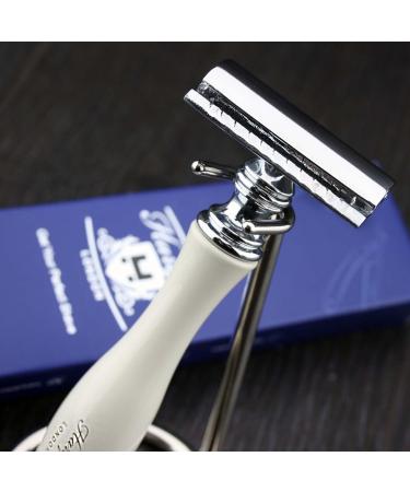 Gent's Classic DE Safety Razor in Elegant Ivory | Stylish Stainless Steel Stand | Perfect Men's Shaving Gift Essentials - Buy Online on GoSupps.com