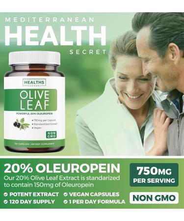 Super Strength Non-GMO Olive Leaf Extract - 750mg - 120 Capsules - Immune Support & Skin Health Supplement with 20% Oleuropein - Vegetarian Formula - Powerful Antioxidants - Buy Online on GoSupps.com