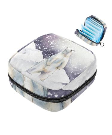 Storage bags for women's bandages winter snow polar bear white pattern portable menstrual pads panty liners tampons women's bandages storage holder for women school office multicolored 01