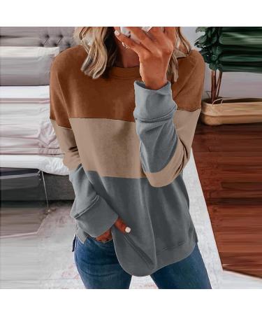 Women's Long Sleeve Crewneck Sweatshirt - Zip Up Striped Loose Top in D-coffee, XL - Buy Online on GoSupps.com