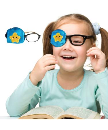 3D Sillk Eye Patches for Kids Glasses Lazy Eye Patch for Amblyopia Fun Soft Design for Boys and Girls Blue Star(Right Eye)