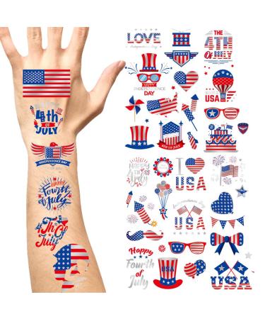 Eruclol 4th/Fourth of July Temporary Tattoos for Decor Independence Day(8sheets) Red White and Blue Party Supplies for Memorial Day Independence Day  Labor Day