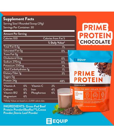 Equip Foods Prime Protein - Grass-Fed Isolate Beef Protein Powder - Chocolate - 1.7 lbs | Paleo & Gluten-Free Formula for Tissue Repair - Buy Online on GoSupps.com