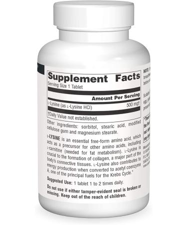 Source Naturals L-Lysine 500 mg - 250 Tablets | Immune Support & Wellness - Buy Online on GoSupps.com