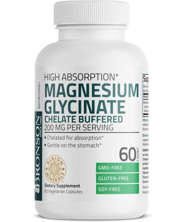 Bronson Magnesium Glycinate 200 MG - High Absorption Gentle on Stomach Non-GMO 60 Vegetarian Capsules - International Shipping Available - Buy Online on GoSupps.com