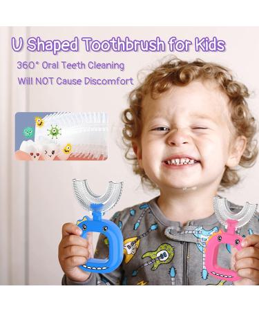 Kids U-Shaped Toothbrush Age 2-6 | Food Grade Silicone Brush | 360 Oral Cleaning | Blue/Pink | Dental Health - Buy Online on GoSupps.com