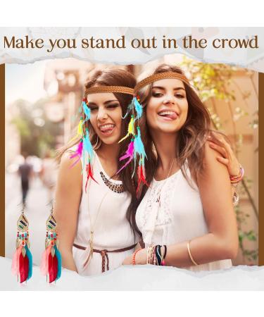 Otuuz 2 Pieces Bohemian Feather Headband Feather Earrings for Women Indian Hippie Headband Tassel Bohemian Earrings Feather Headpiece Boho Dangle Earring for Women Girls Carnival Party Accessories - Buy Online on GoSupps.com