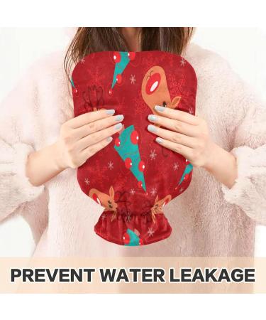 Christmas Tree Moose & Snowflakes Red Hot Water Bottle - 2L Fleece Cover for Warm & Cold Compresses | International Shipping - Buy Online on GoSupps.com