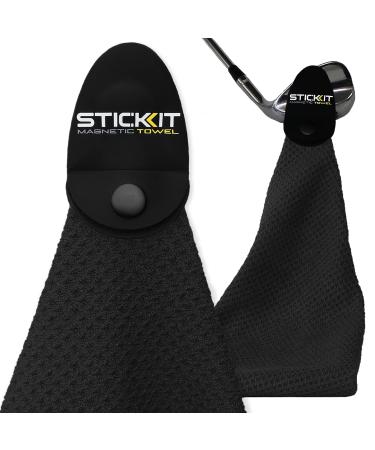 STICKIT Magnetic Golf Towel, Black | Top-Tier Microfiber Golf Towel with Deep Waffle Pockets | Industrial Strength Magnet for Strong Hold to Golf Carts or Clubs Pack of 1 Black
