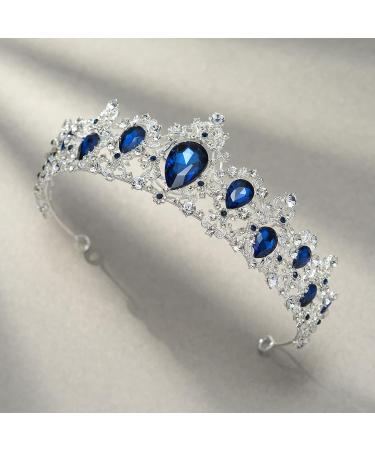 SWEETV Royal Blue CZ Crystal Tiara for Women - Princess Headpiece Bridal Hair Accessory - Sapphire+Silver - Buy Online on GoSupps.com