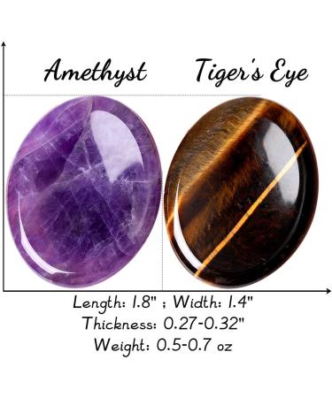 Worry Stone Set: Tiger's Eye & Amethyst Healing Crystals - 2PCS Hand Carved Thumb Stones for Anxiety Relief and Meditation - Buy Online on GoSupps.com