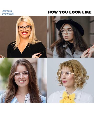 4 Pack Cat-Eye Oversized Reading Glasses for Women & Men | Lightweight Trendy Eyeglasses +1.50 | Stylish Black Tortoise Transparent Champagne - Buy Online on GoSupps.com