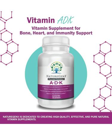 NatureGenX Vitamin ADK - Vitamin A, D3 5000 IU, K2 MK-7 Supplement for Bone Health, Heart & Immunity | 2-Month Supply (60 Capsules) - Buy Online on GoSupps.com