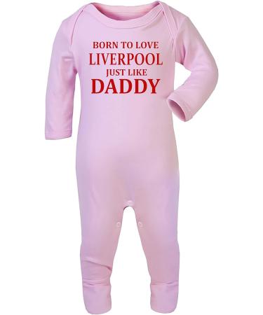 Born To Love Liverpool Just Like Daddy Baby Sleepsuit | 3-6 Months | Pink | 100% Combed Cotton | UK Designed & Printed - Buy Online on GoSupps.com