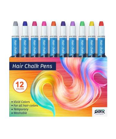 QBIX hair chalk children washable non -toxic temporary hair color to color colorful strands of hair hair chalk for dark and light hair girl hair dyet with 12 colors