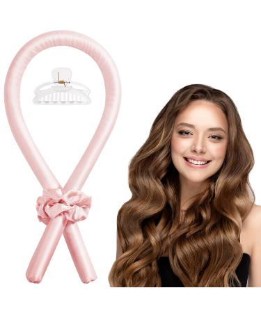 Colorfarm Heatless Hair Curler for Long Hair Heatless Curling Rod Headband Satin Curling Set No Heat Hair Wrap Curler Ribbon to Sleep in Overnight Hair Roller with Scrunchies Hair Clips Hairstyles Styling Tools Champagne pink