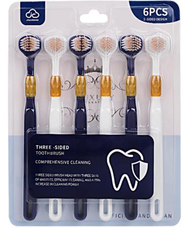 YILANJIN Toothbrush with Soft Bristles for Adults Portable Three-sided for Children 3-Sided Small Manual for Children - Multi Colour - Pack of 6 
