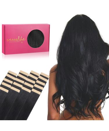 WENNALIFE Tape in Hair Extensions Human Hair 20pcs 22 inch 50g Jet Black Remy Tape Hair Extensions Real Human Hair Tape Extensions Coloured Hair Extensions 22 Inch #1 Jet Black