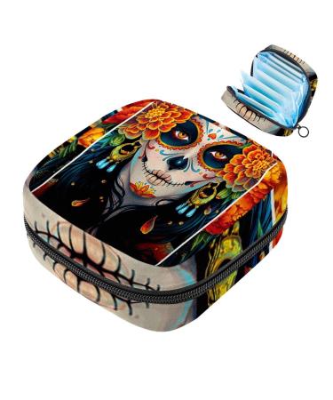 Day of the Dead Sugar Skull Girl Sanitary Napkierte Surface Pocket Portable Period Bag For Women Teenage Girls Menstrual Cup Box Sideline Insert Holders