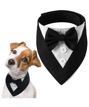 FUAMEY Dog Tuxedo,Formal Dog Wedding Bandana Dog Collar with Bow Tie Dog Birthday Costume Adjustable Pet Party Tux Dog Wedding Attire,Dog Valentines Outfit Cosplay for Small Medium Large Pets Black-L L(neck:14.9-20in) Black