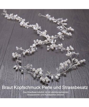 50cm Wedding Hair Jewelry | Bride Pearl Rhinestone Headband | Silk Flower Accessories for Curly Hair & Girls - Buy Online on GoSupps.com