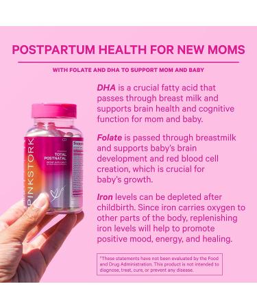 Pink Stork Total Postnatal + DHA | Postpartum & Breastfeeding Support | Prenatal Vitamins for Mom & Baby | Women-Owned | 60 Capsules - Buy Online on GoSupps.com