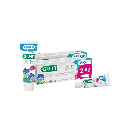 GUM® JUNIOR Toothpaste | specially designed for new permanent teeth | children from 6 years old | strawberry flavour | 2 x 50 (with 1 free sample)
