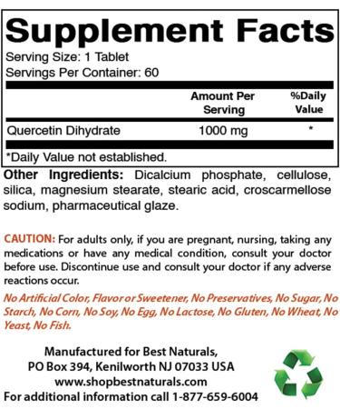 Best Naturals Quercetin 1000 mg Tablet - Immune Health - 60 Count (60 Count (Pack of 2)) - Buy Online on GoSupps.com