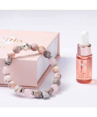 Women's and Teenager Anxiety Bracelet and Essential Oil Gift Set Rose Quartz Love Lock Bracelets for Women Good Sleep Aromatherapy Diffuser Jewellery Self Care Mindfulness Birthday Gifts (Size S) Silver Love Lock With Inner Peace 17.5cm (Small)