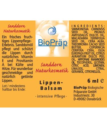 BioPrep Sanddorn Lip Balm 6 ml - Nourishing & Hydrating - International Shipping Available - Buy Online on GoSupps.com