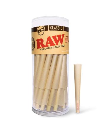 RAW Cones Classic 1-1/4 Size | 50 Pack | Natural Pre Rolled Rolling Paper with Tips & Packing Tubes Included 50 Count (Pack of 1)