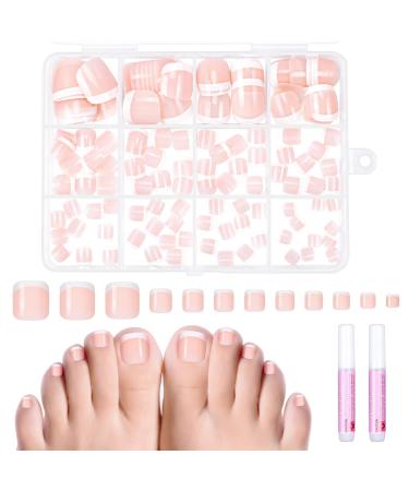 Kiiwah 120pcs False Toenail Set Full Cover Fake Toe Nails with Glue Acrylic Toenals for Girls Nail Salon Nail Art DIY - 12 Sizes