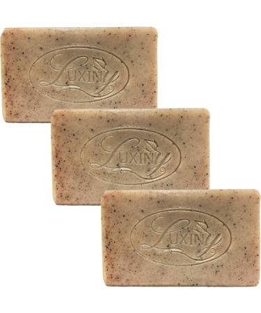 Natural Soap Bar Luxiny Patchouli Scrub Handmade Body Soap and Bath Soap Bar is a Palm Oil Free Moisturizing Vegan Castile Soap with Essential Oil for All Skin Types Including Sensitive Skin (3 Pack)
