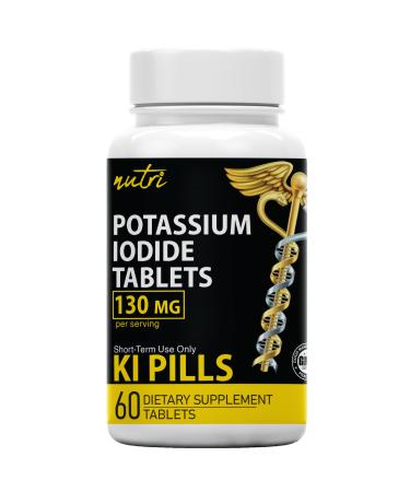 Potassium Iodide Radiation Tablets 130 mg - (60 Tablets) EXP 10/2032 - Ki Pills Potassium Iodine Tablets for Radiation - Potassium Iodine Pills YODO Naciente, Anti Nuclear Fallout Pills Potassium Iodide Tablets 60 Count (P