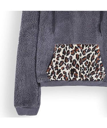 Bigfanshu Womens Sweaters Winter Warm Long Sleeve Stitching Leopard Plush Blouse Coat Sweater Gray - Buy Online on GoSupps.com