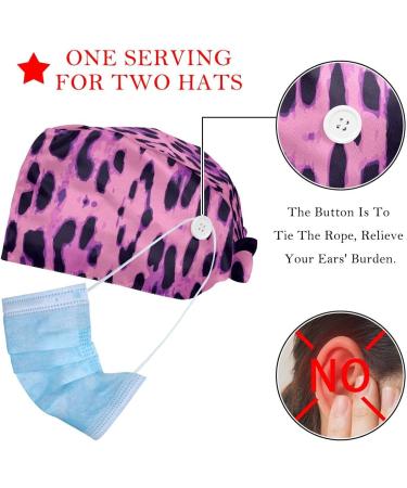 2 Pcs Buttoned Working Caps with Ponytail Holder & Sweatband - Purple Pink Black Leopard - Buy Online on GoSupps.com