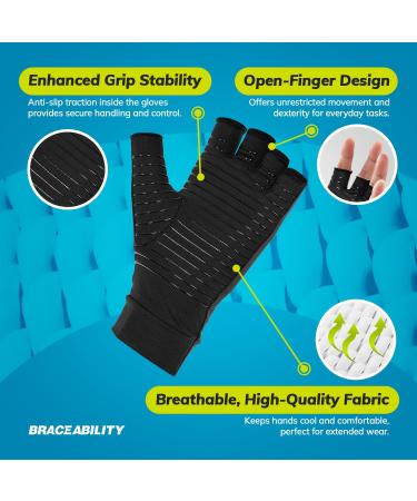 BraceAbility Carpal Tunnel Compression Gloves - Fingerless Copper Arthritis Gloves for Pain Relief | Support for Rheumatoid Arthritis Swelling & Tendonitis | Small Size - Buy Online on GoSupps.com