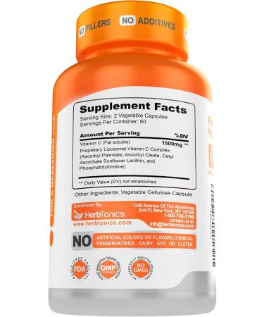 Liposomal Vitamin C Capsules 1500mg Immune Support Supplement | Immune System Health | High Absorption Vitamin C | Contains Collagen | 120 Vegan Capsules Non-GMO 120 Count (Pack of 1) - Buy Online on GoSupps.com