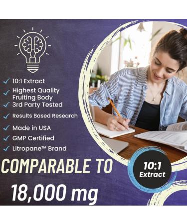 Advanced Bionetix Organic Lions Mane Supplement 120 Capsules. Brain Support Nootropic Immune System Support Mushroom Supplement. 10X Extract Similar to 18 000mg Contains Patent Pending Litropane  - Buy Online on GoSupps.com