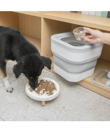 Collapsible Dog Food Storage Container, 10-13LB Capacity, Airtight Seal, Magnetic Lid, Measuring Cup, Silicone Bowl, White - Buy Online on GoSupps.com